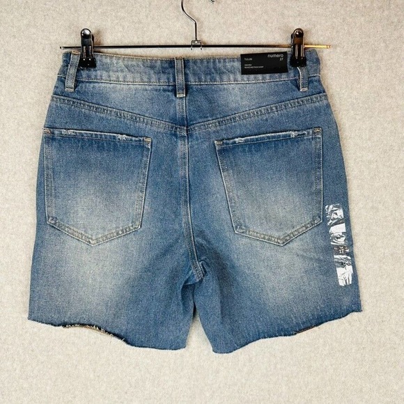 New Numero Womans Sz 27 High Rise Denim Shorts Blue Distressed NWT - Picture 7 of 10